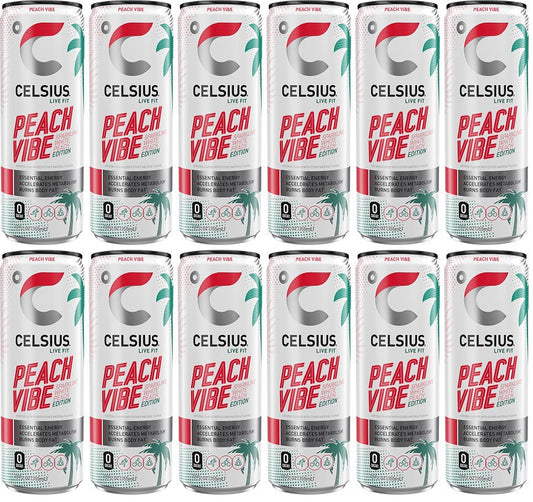 12 x Celsius Peach Vibe Energy Drink - 355ML